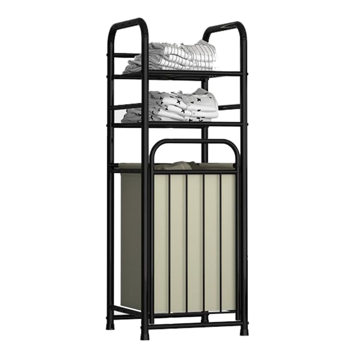 Metal 3 Tier Tilt Out Laundry Hamper Laundry Basket Stand Cabinet with Shelves Laundry Storage Bag Rack FY-DC
