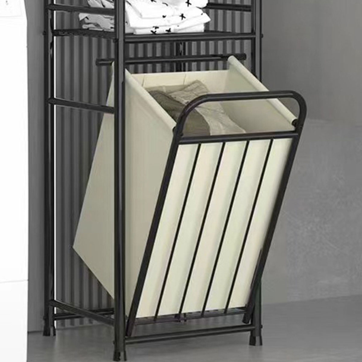 Metal 3 Tier Tilt Out Laundry Hamper Laundry Basket Stand Cabinet with Shelves Laundry Storage Bag Rack FY-DC - Image 8