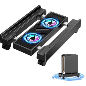 Mobile Computer Tower Stand with Cooling Fan Adjustable CPU Cart CPU Stand for Office Home CR-OT