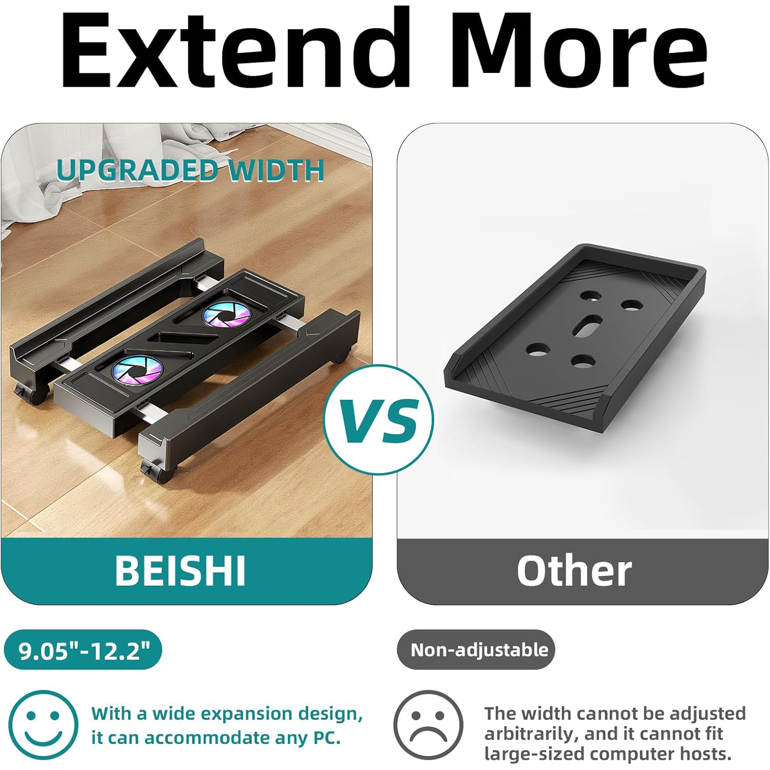Mobile Computer Tower Stand with Cooling Fan Adjustable CPU Cart CPU Stand for Office Home CR-OT - Image 4