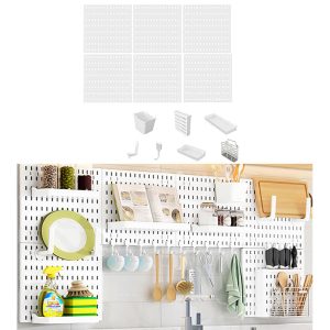 Pegboard Combination Kit Pegboard Wall Organizer with 6 Pegboards and 21 Accessories Hanging for Office Nursery and Home Storage Key Holder