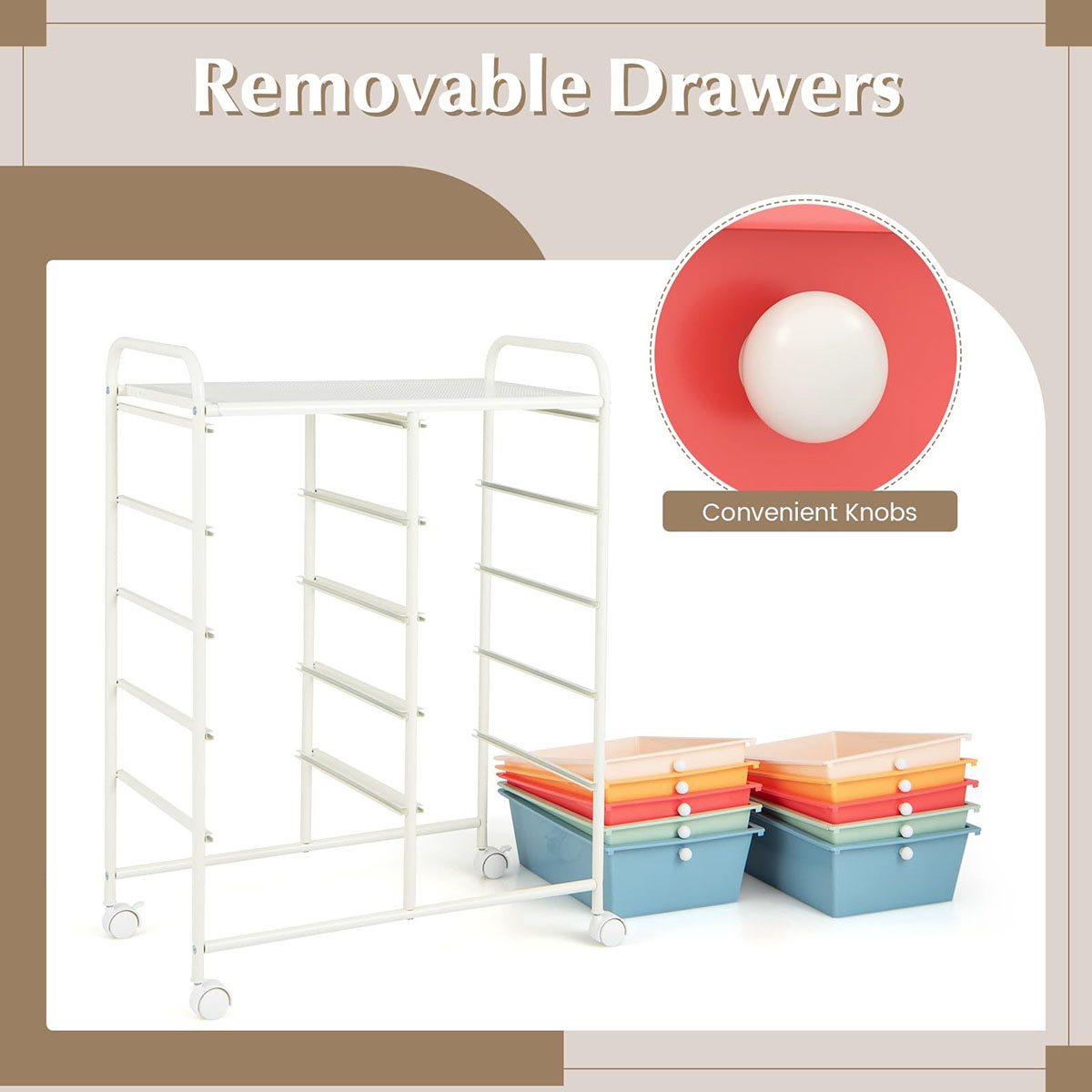 Rolling Craft Storage Cart 10 Drawer Storage Cart with Wheels & Handle Scrapbook Paper Storage Box Organizer FY-MC - Image 4