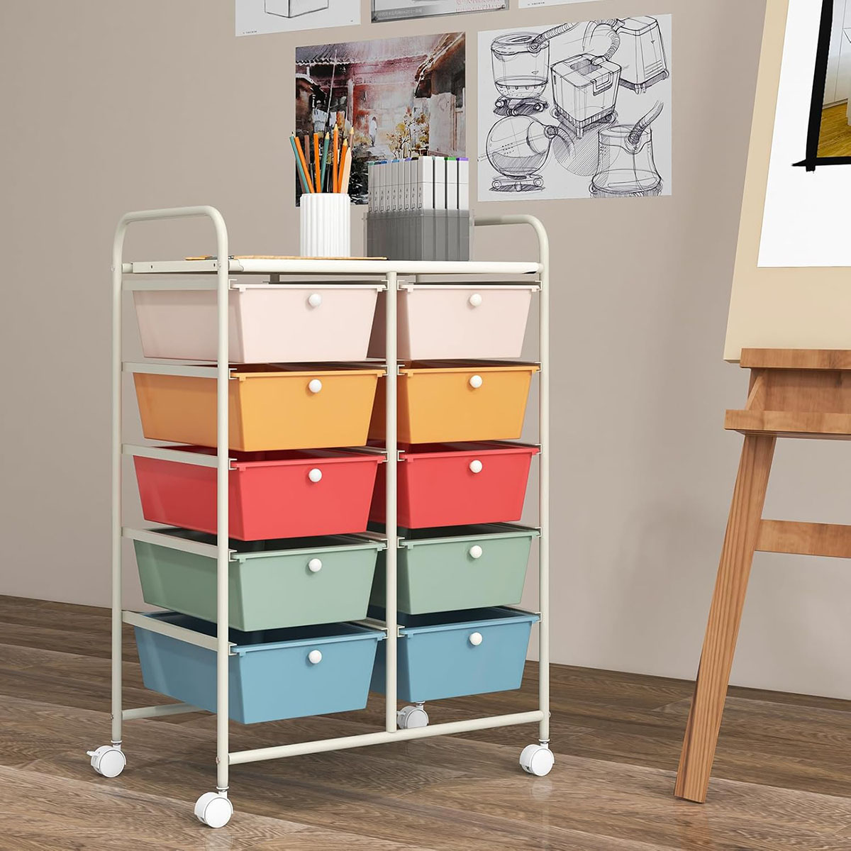 Rolling Craft Storage Cart 10 Drawer Storage Cart with Wheels & Handle Scrapbook Paper Storage Box Organizer FY-MC - Image 6