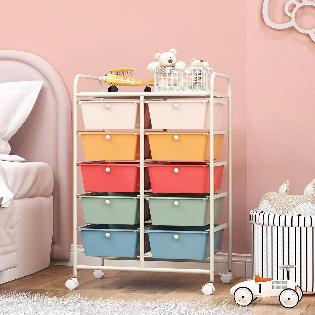 Rolling Craft Storage Cart 10 Drawer Storage Cart with Wheels & Handle Scrapbook Paper Storage Box Organizer FY-MC - Image 7