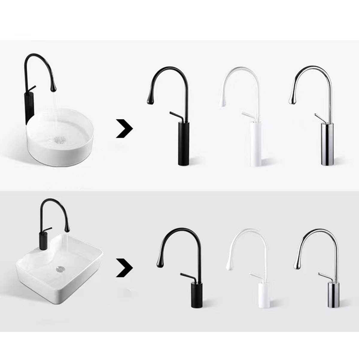 Single Arc Basin Mixer Tap High Arc Sink Mixer Tap 360 Rotation Faucet Water Droplet Shape Faucet for Bathroom Balcony FY-AG - Image 4