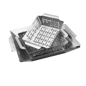 Stainless Steel Square BBQ Vegetable Basket S/M/L Barbecue Grill Basket Vegetable BBQ Basket with Handle Porous Design FY-JL