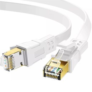 FLAT 10m CAT8 SSTP Shielded 2000MHz 40Gbps High Speed Ethernet Cable RJ45 – White