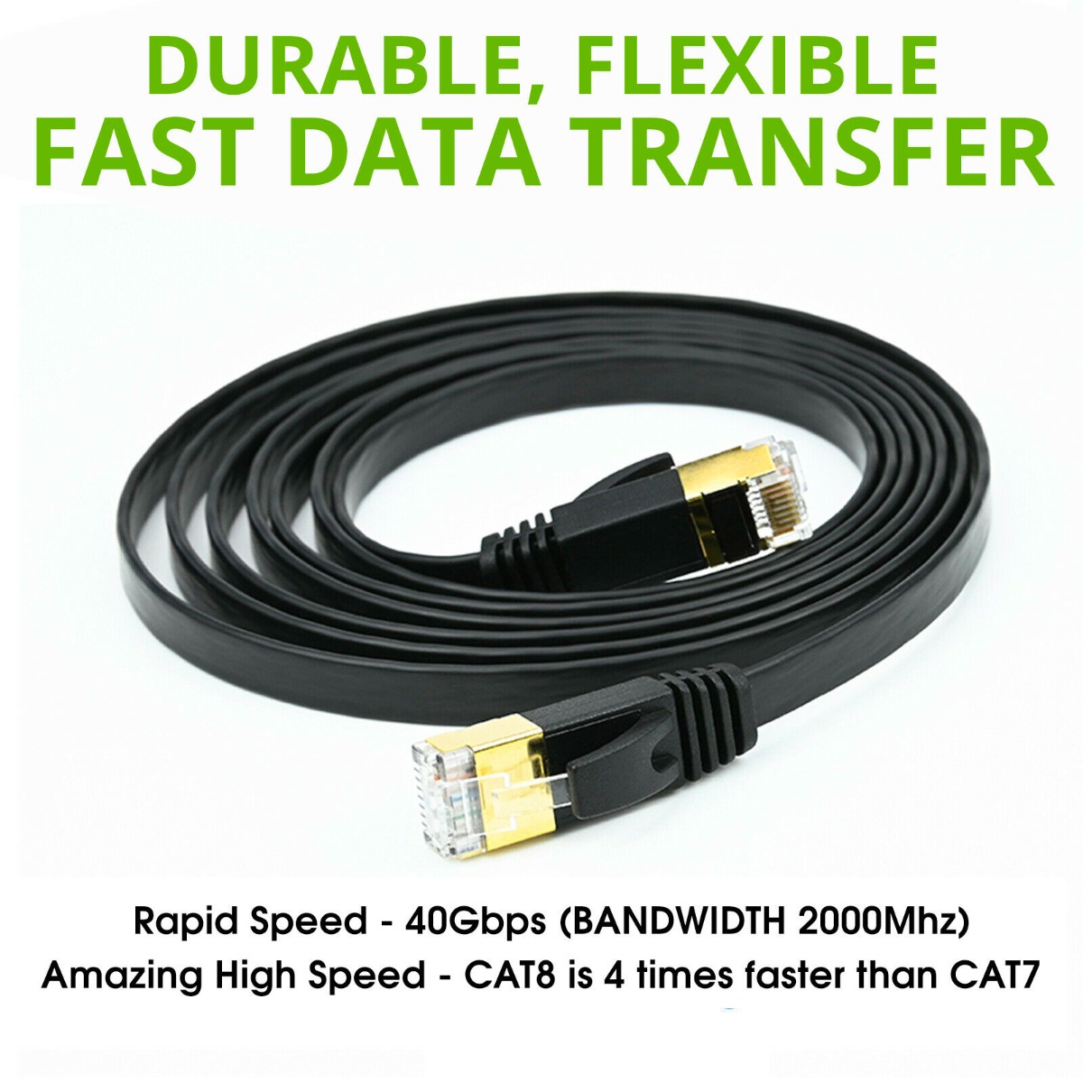 FLAT 2m CAT8 SSTP Shielded 2000MHz 40Gbps High Speed Ethernet Cable RJ45 – Blue - Image 3